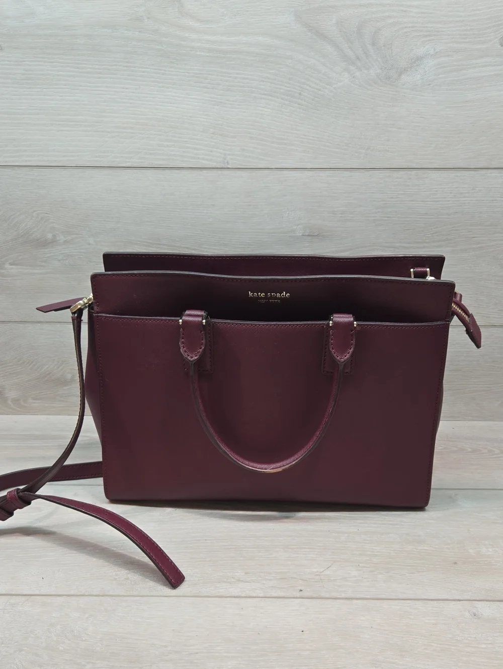 Kate Spade Women Wine Tote 100% Cow Leather Crossbody Bag